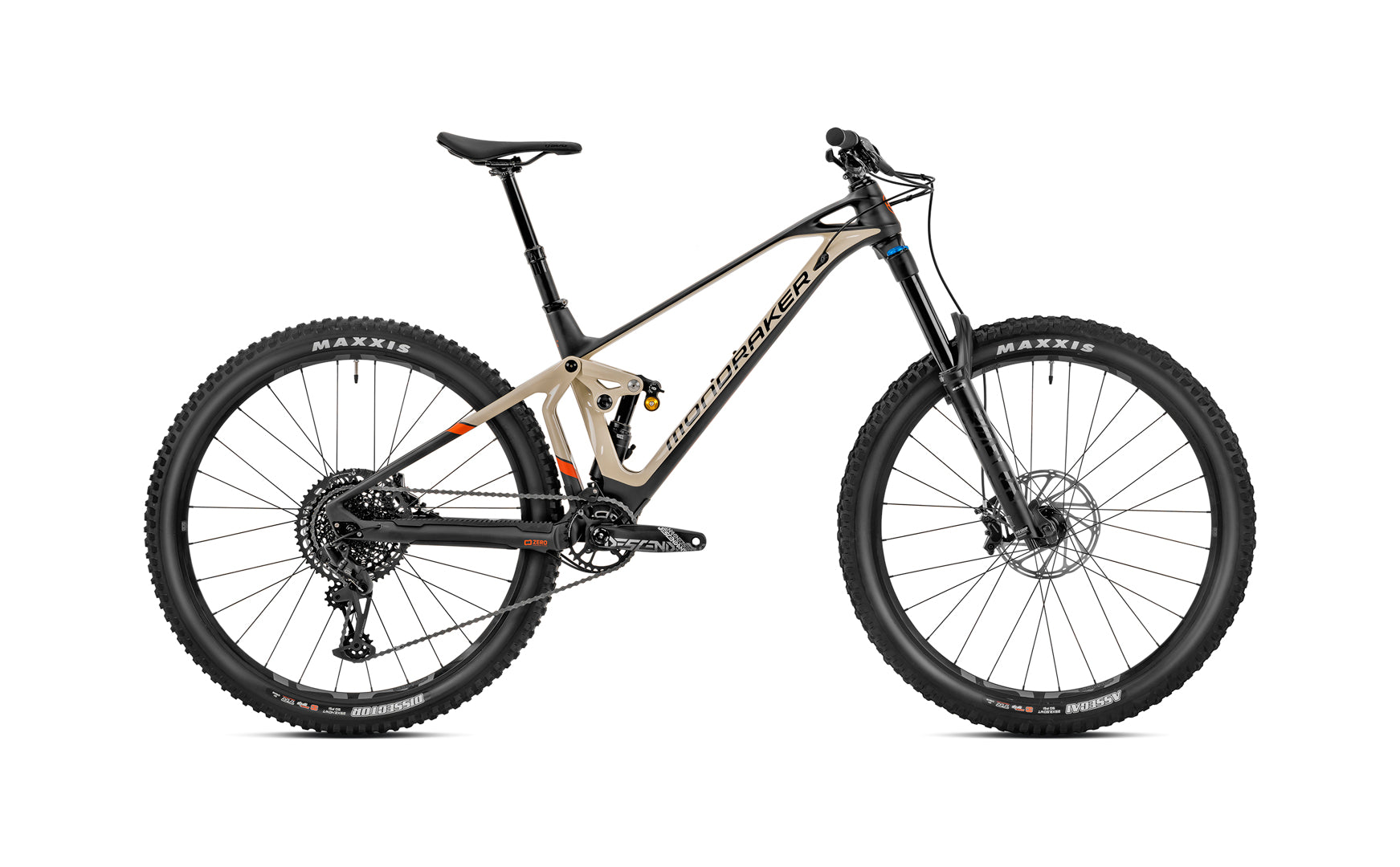 Mondraker superfoxy carbon r desert grey side view