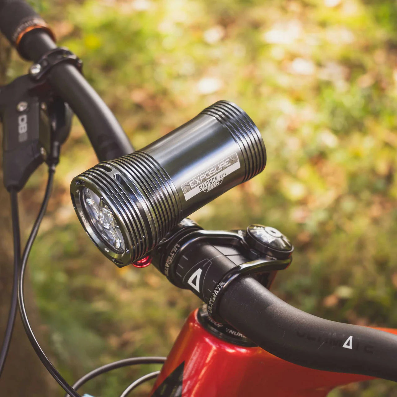 Exposure sixpack mountain bike light angled shot