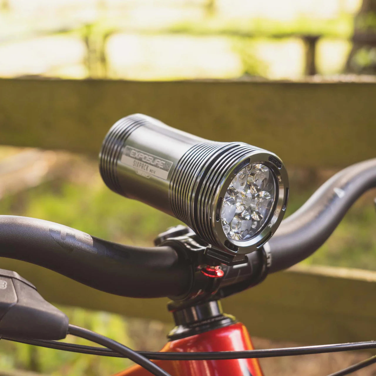 Exposure sixpack mountain bike light on handlebars