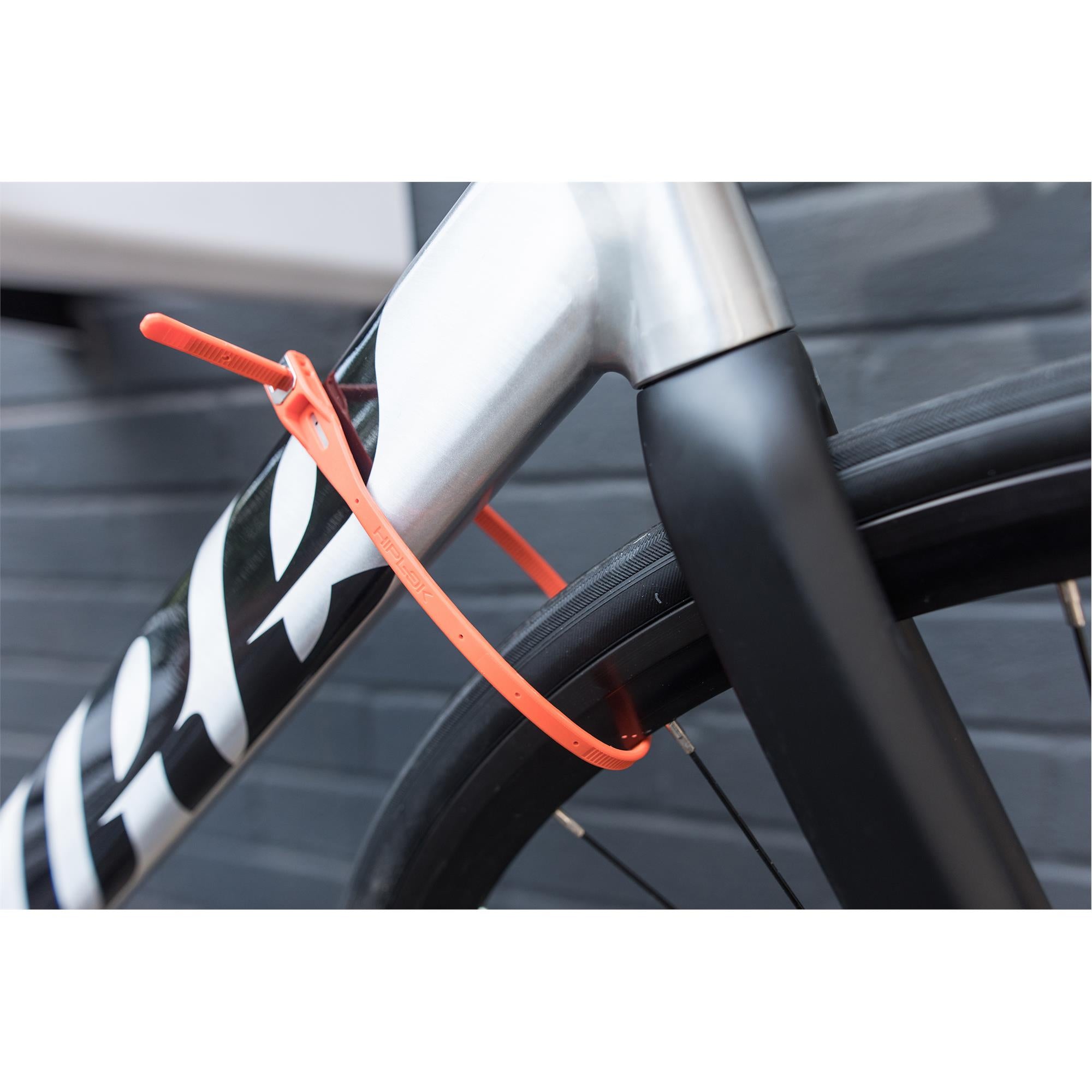 Hiplok Z-Lok Reuseable Armoured Tie Orange On Bike