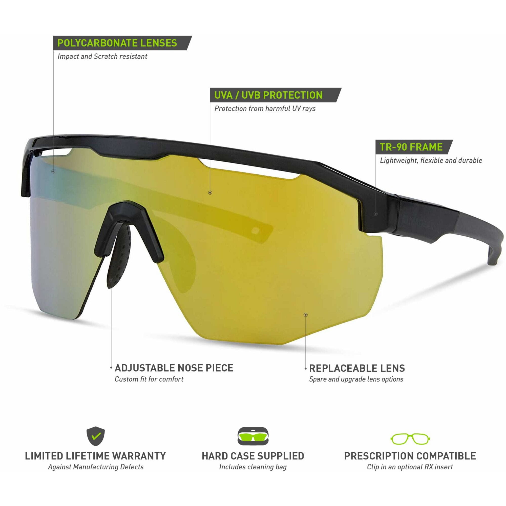Madison Cipher Gloss Black Sunglasses 3 Lens Pack Details