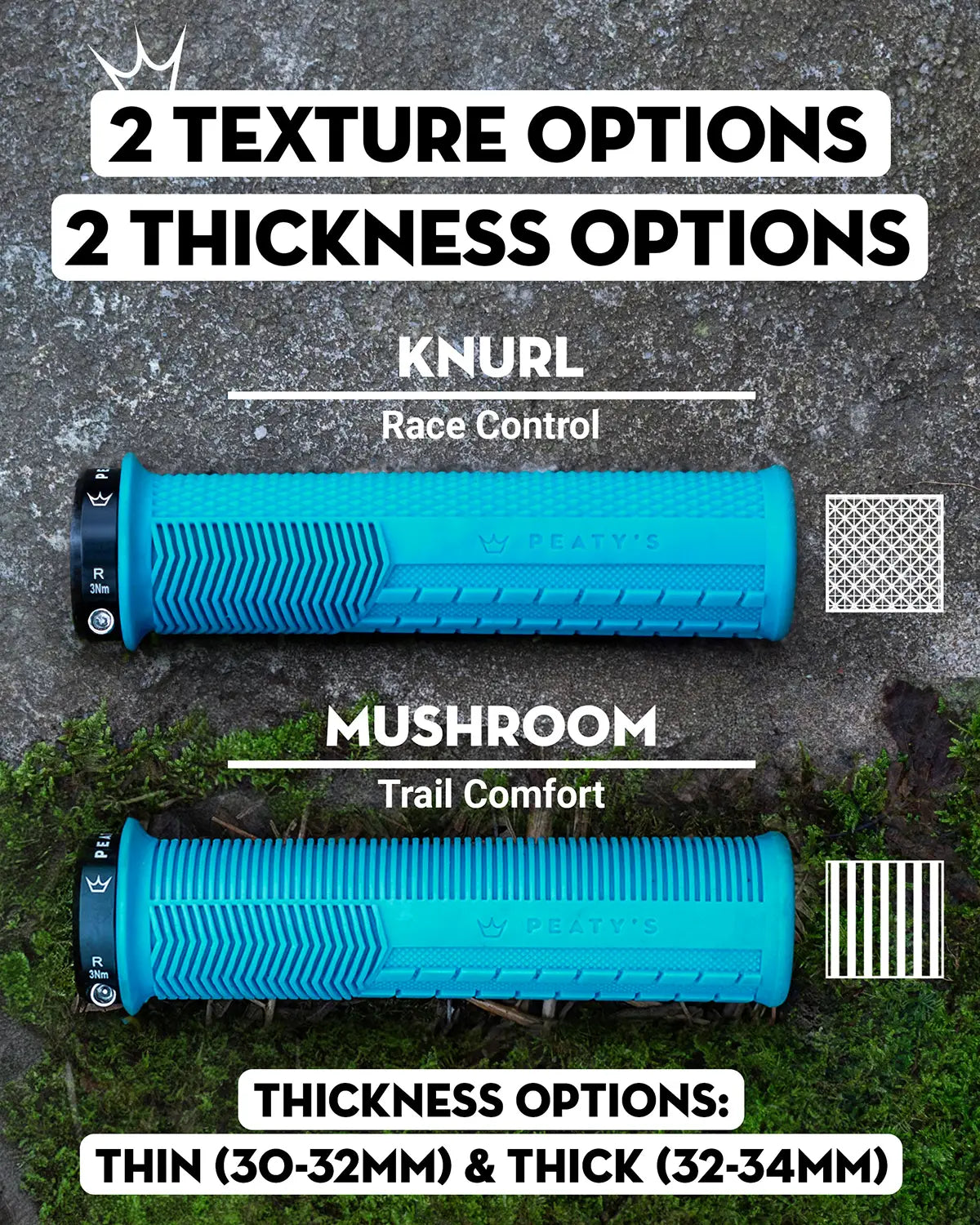 Peatys monarch grip knurl texture options