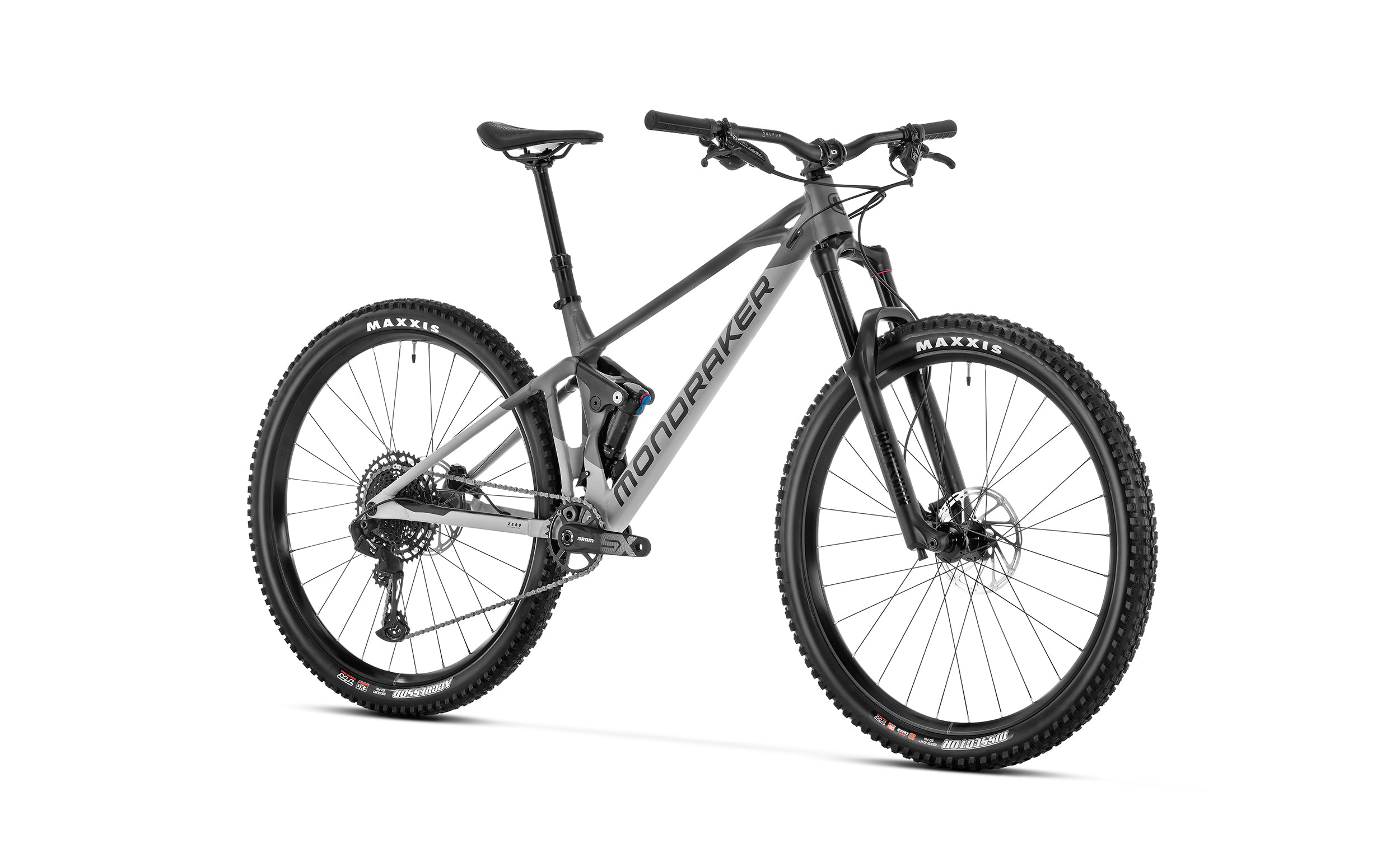 Mondraker Raze full suspension bike fog grey front view