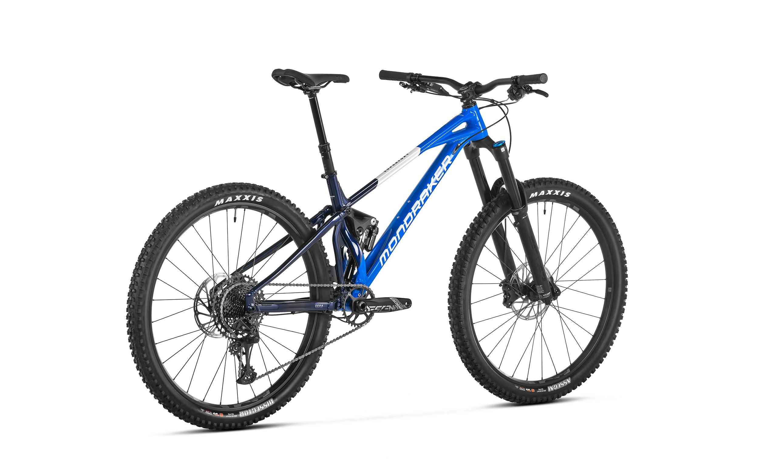 Mondraker superfoxy carrera blue full suspension bike blue rear view