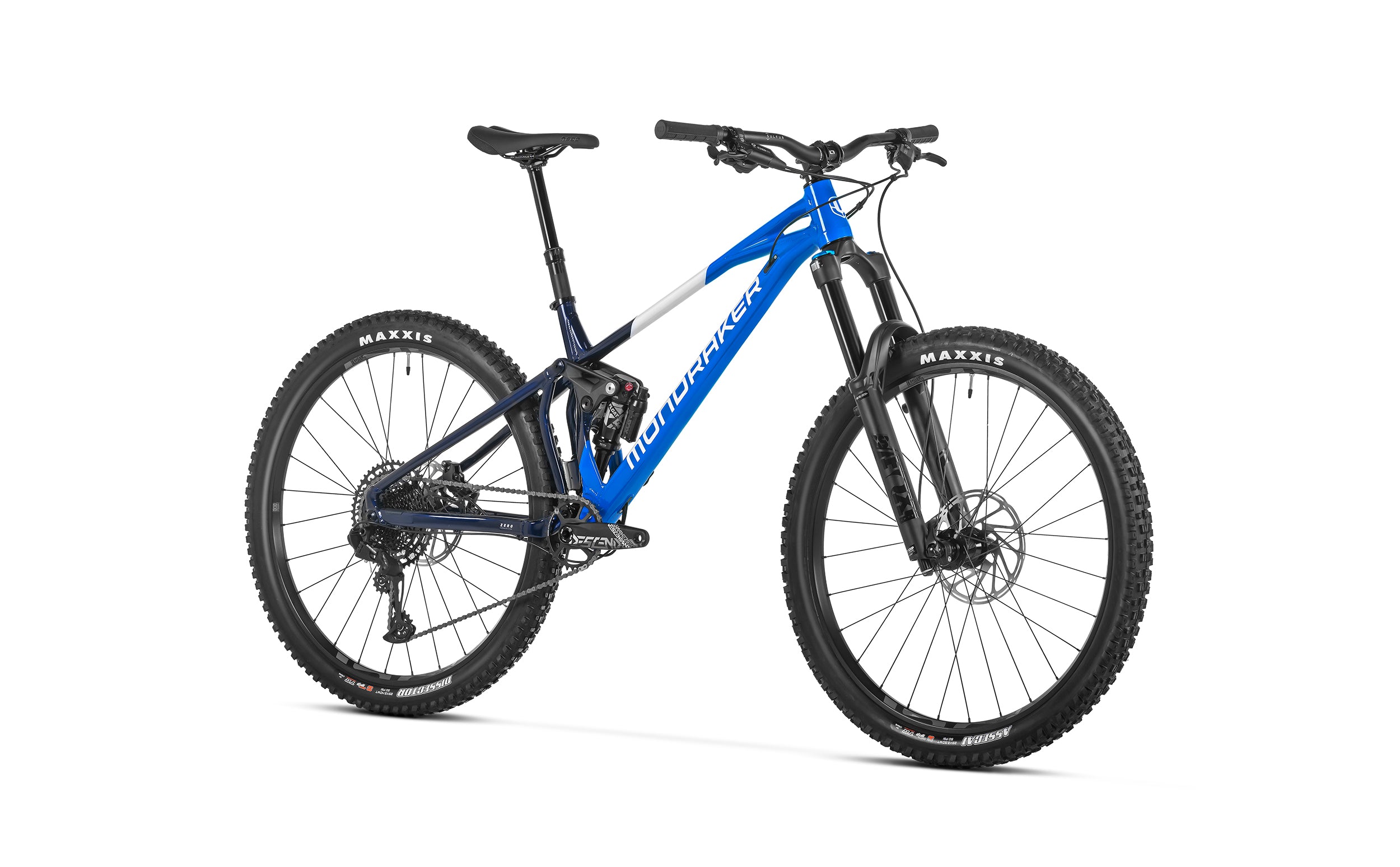 Mondraker superfoxy carrera blue full suspension bike blue front view