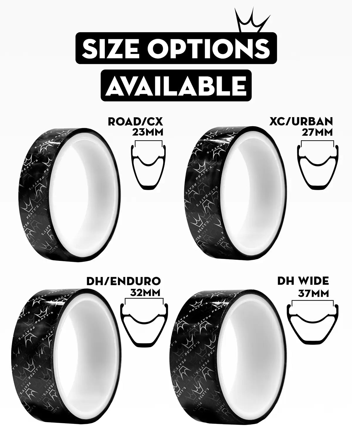 Peatys rim tape size options