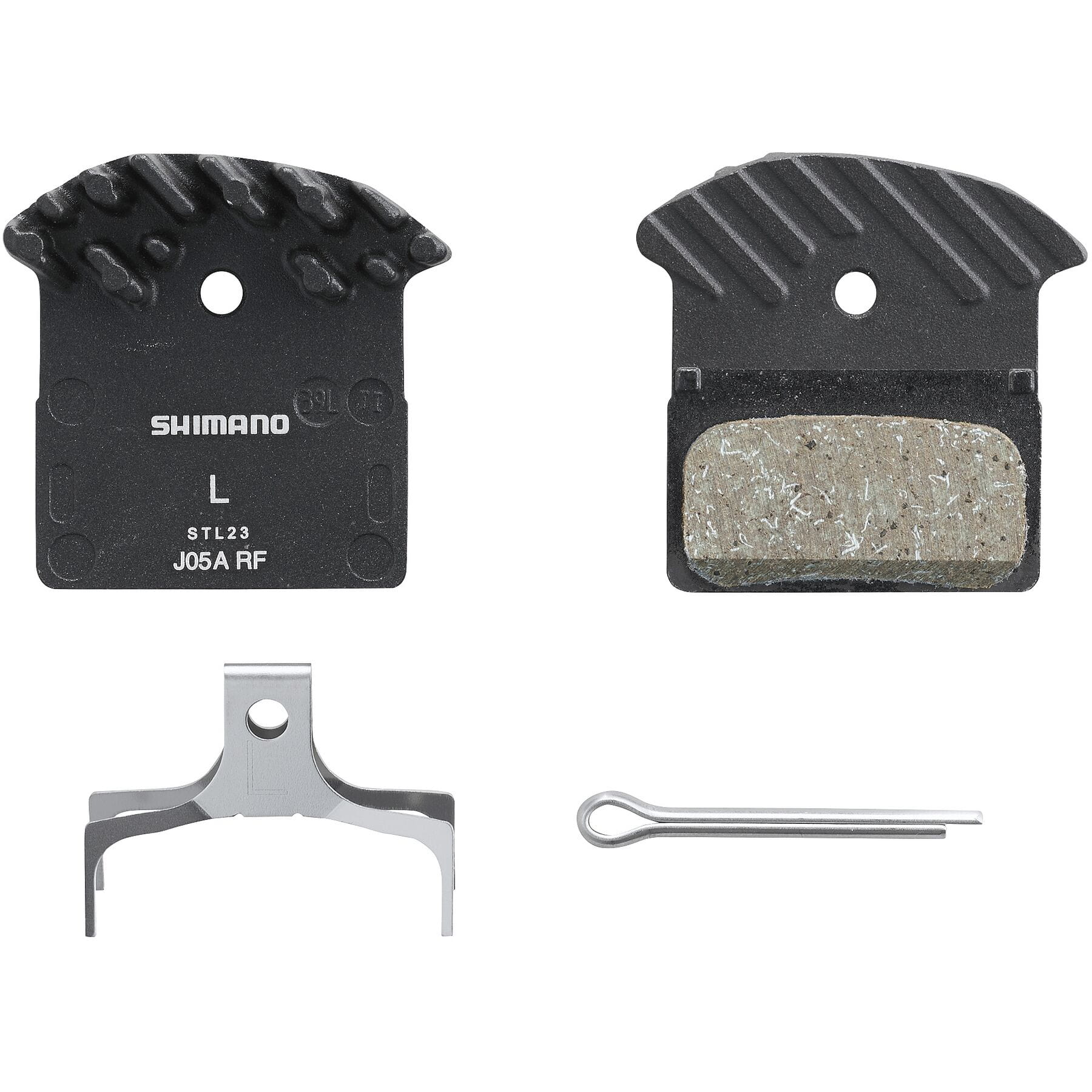 Shimano J05A-RF Disc Pads and Spring, Alloy Back With Cooling Fins, Resin