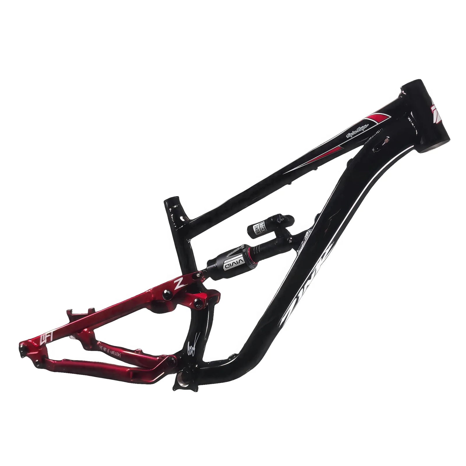 Zink Vacay MTB Frame | Glossy Black/Candy Apple Red Angled