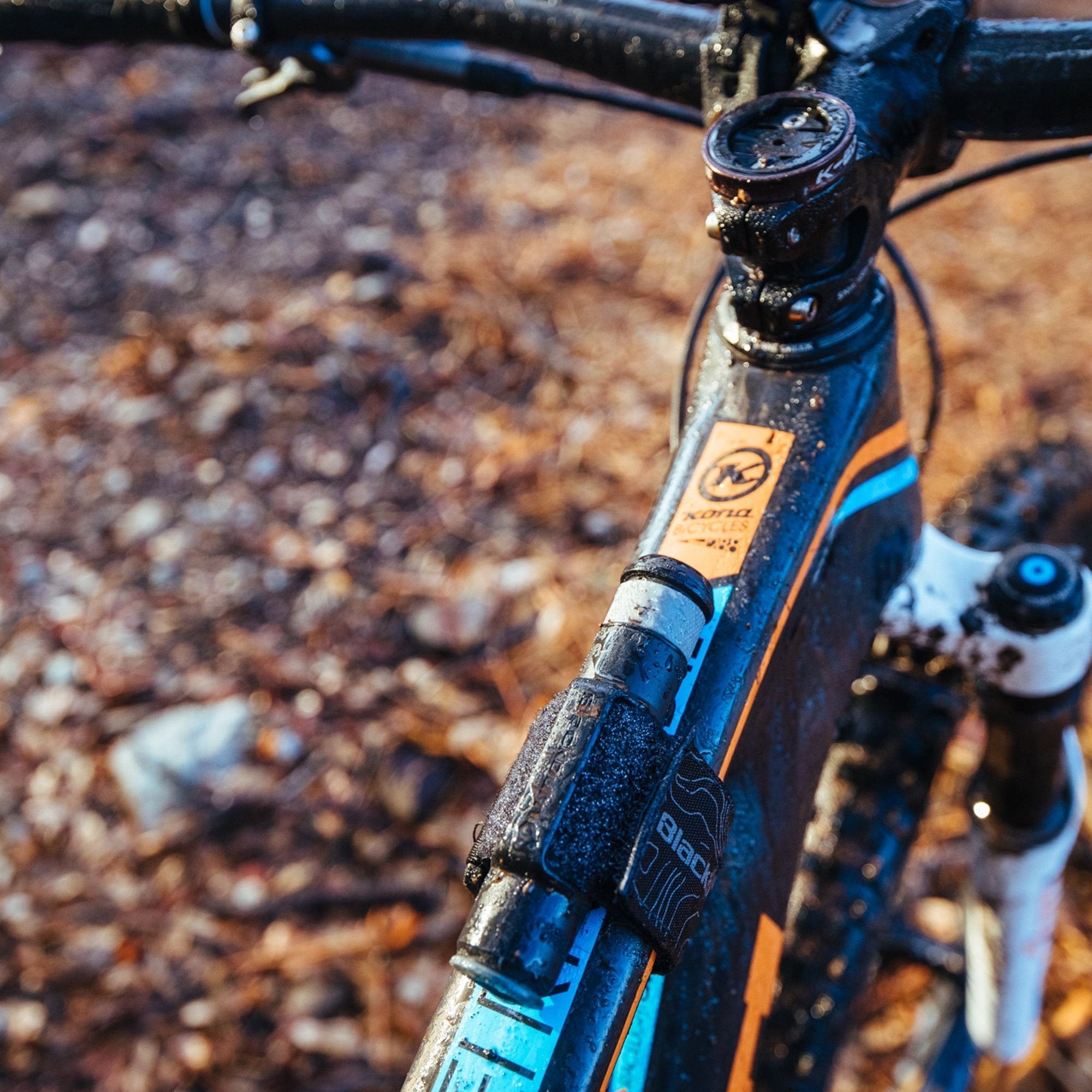 Blackburn tubeless plug kit strapped to a mtb frame